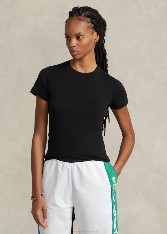 sort Kvinder Ralph Lauren ribstrikket bomuldst-shirt Z426B2879