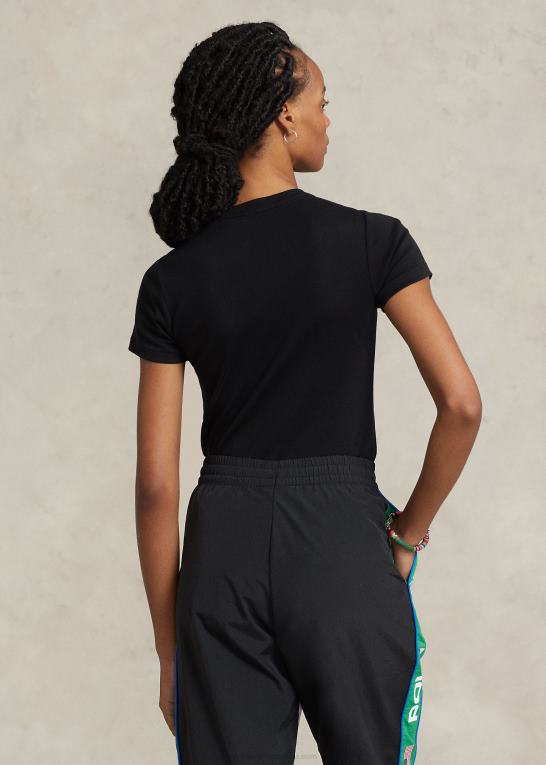 sort Kvinder Ralph Lauren ribstrikket bomuldst-shirt Z426B2879