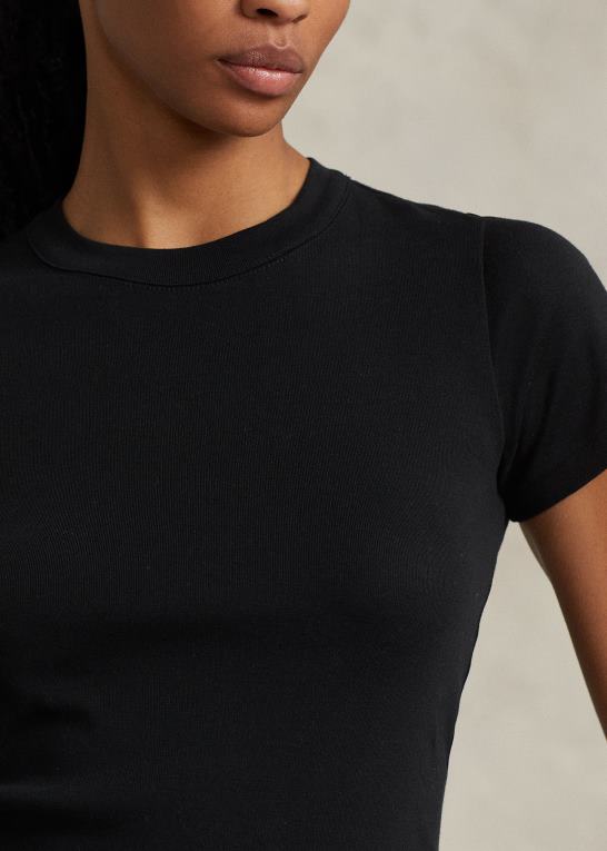 sort Kvinder Ralph Lauren ribstrikket bomuldst-shirt Z426B2879