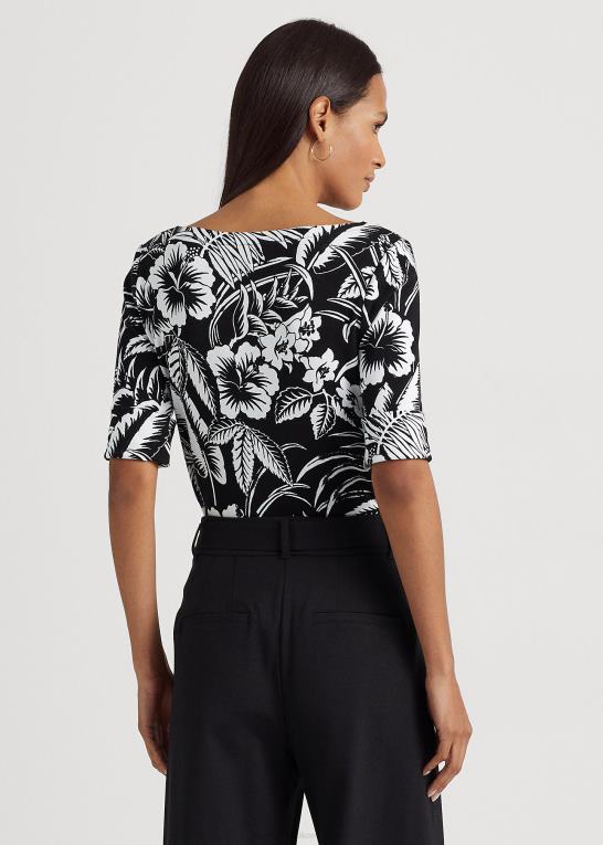 sort hvid Kvinder Ralph Lauren blomstret t-shirt i bomuld Z426B4346