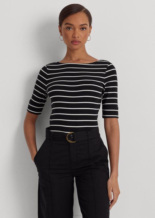 sort hvid Kvinder Ralph Lauren stribet bådhals top Z426B4272