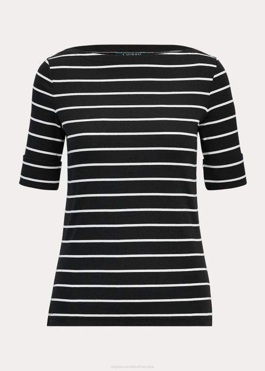 sort hvid Kvinder Ralph Lauren stribet bådhals top Z426B4272