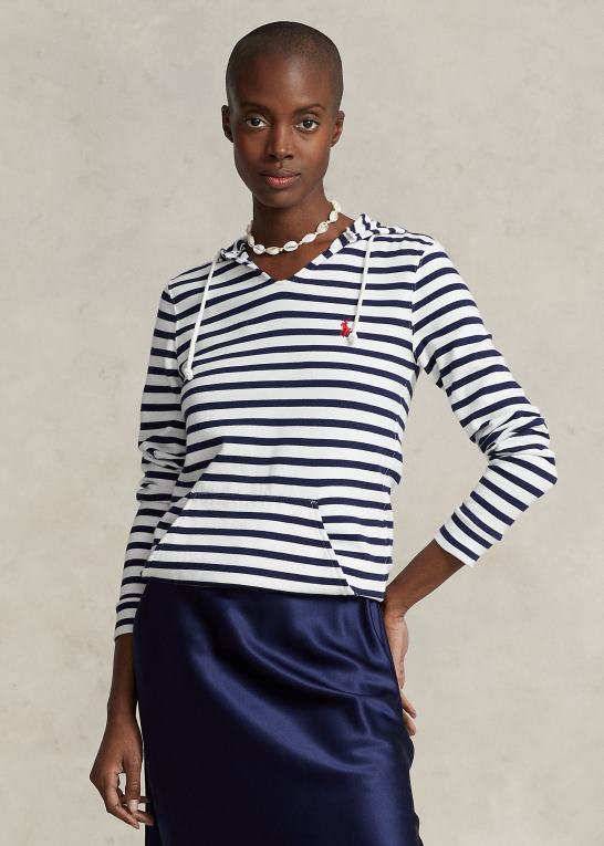 trofæcreme/raffineret navy Kvinder Ralph Lauren stribet hættetrøje i jersey Z426B3037