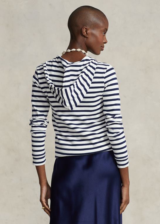 trofæcreme/raffineret navy Kvinder Ralph Lauren stribet hættetrøje i jersey Z426B3037
