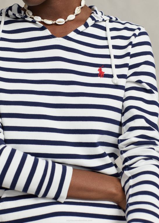trofæcreme/raffineret navy Kvinder Ralph Lauren stribet hættetrøje i jersey Z426B3037