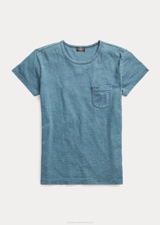 vasket blå indigo Kvinder Ralph Lauren t-shirt i bomuldslomme Z426B9378