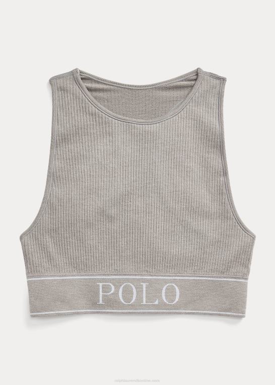gråmeleret Kvinder Ralph Lauren sømløs cropped jewelneck tank Z426B3368