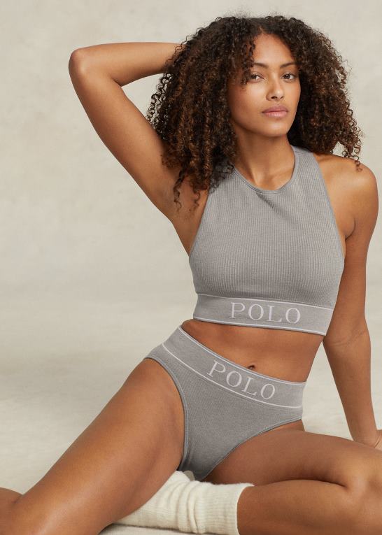 gråmeleret Kvinder Ralph Lauren sømløs cropped jewelneck tank Z426B3368