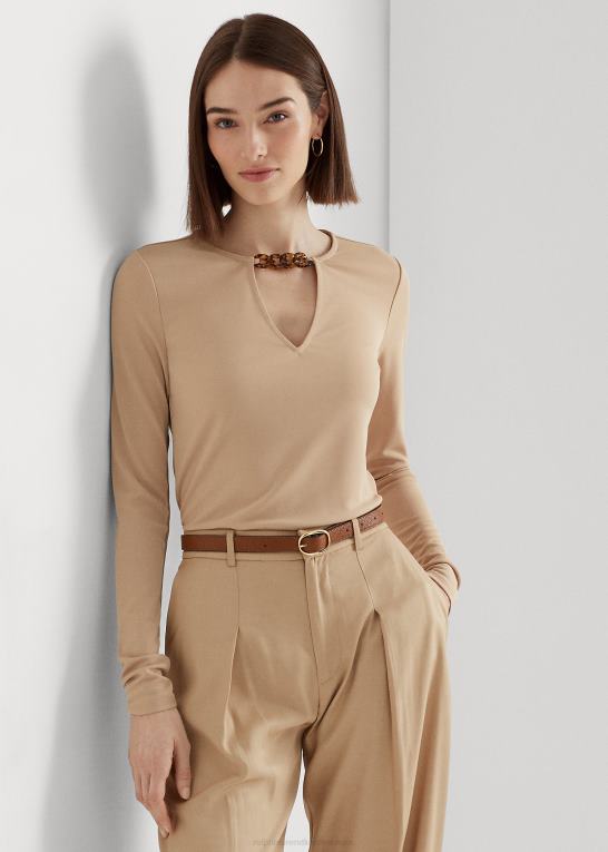 birkebrun Kvinder Ralph Lauren jerseytop med kædestrim stretch Z426B3808