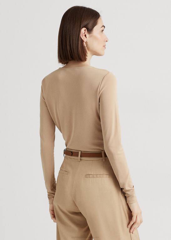 birkebrun Kvinder Ralph Lauren jerseytop med kædestrim stretch Z426B3808