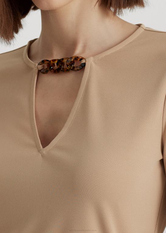 birkebrun Kvinder Ralph Lauren jerseytop med kædestrim stretch Z426B3808