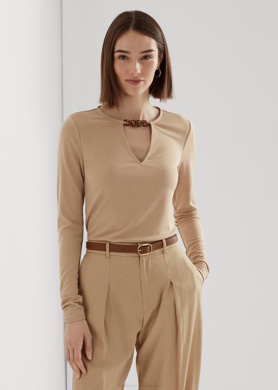 birkebrun Kvinder Ralph Lauren jerseytop med kædestrim stretch Z426B3808