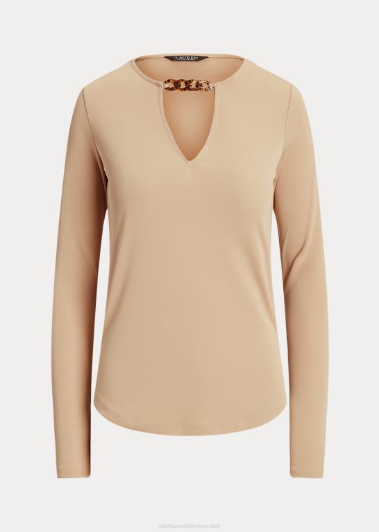 birkebrun Kvinder Ralph Lauren jerseytop med kædestrim stretch Z426B4304