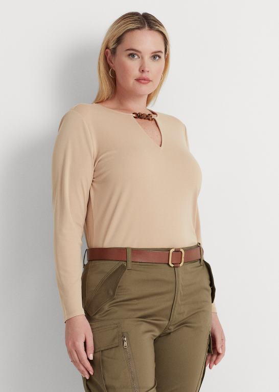 birkebrun Kvinder Ralph Lauren jerseytop med kædestrim stretch Z426B4510