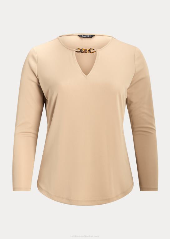 birkebrun Kvinder Ralph Lauren jerseytop med kædestrim stretch Z426B4510
