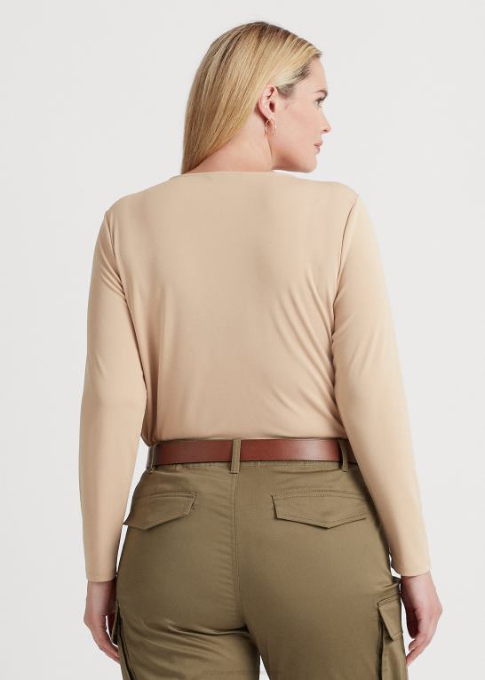 birkebrun Kvinder Ralph Lauren jerseytop med kædestrim stretch Z426B4510