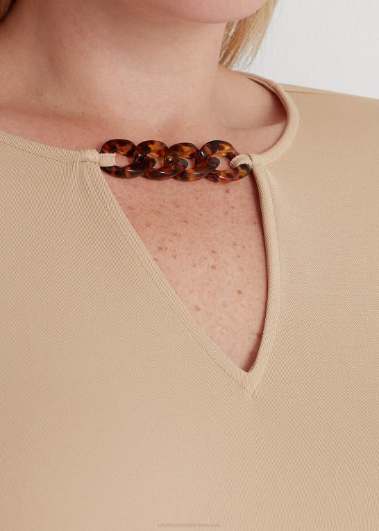 birkebrun Kvinder Ralph Lauren jerseytop med kædestrim stretch Z426B4510
