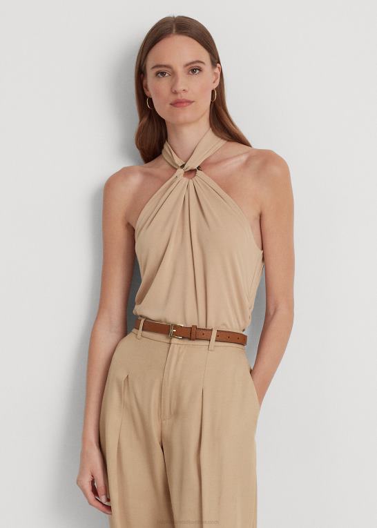birkebrun Kvinder Ralph Lauren stretch jersey ring-front halter top Z426B3797
