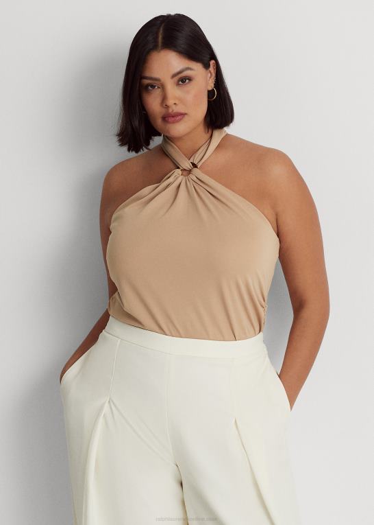 birkebrun Kvinder Ralph Lauren stretch jersey ring-front halter top Z426B4506