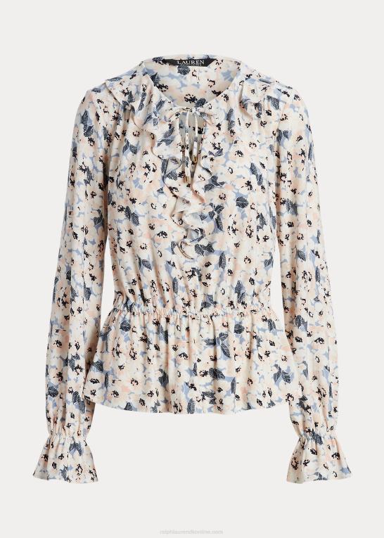 blå multi Kvinder Ralph Lauren blomstret jersey peplum top med bindeudskæring Z426B4102