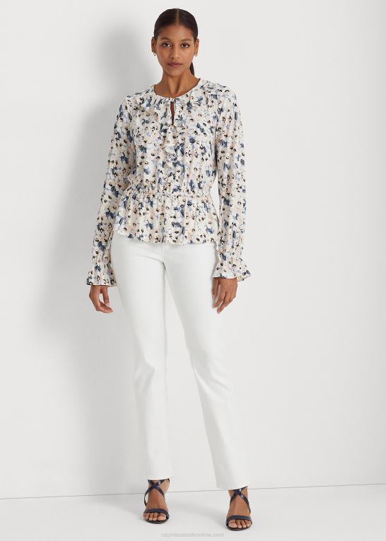 blå multi Kvinder Ralph Lauren blomstret jersey peplum top med bindeudskæring Z426B4102