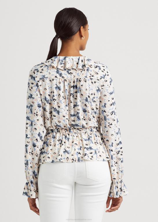 blå multi Kvinder Ralph Lauren blomstret jersey peplum top med bindeudskæring Z426B4102