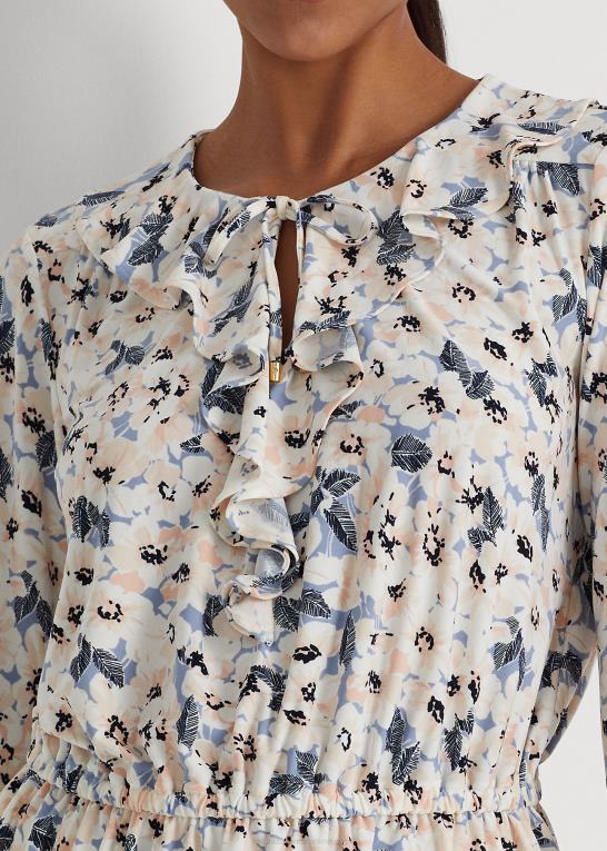 blå multi Kvinder Ralph Lauren blomstret jersey peplum top med bindeudskæring Z426B4102