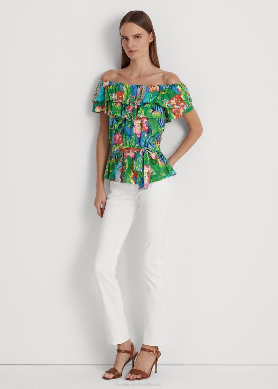 grøn/blå multi Kvinder Ralph Lauren blomstret jersey off-the-shoulder top Z426B3839