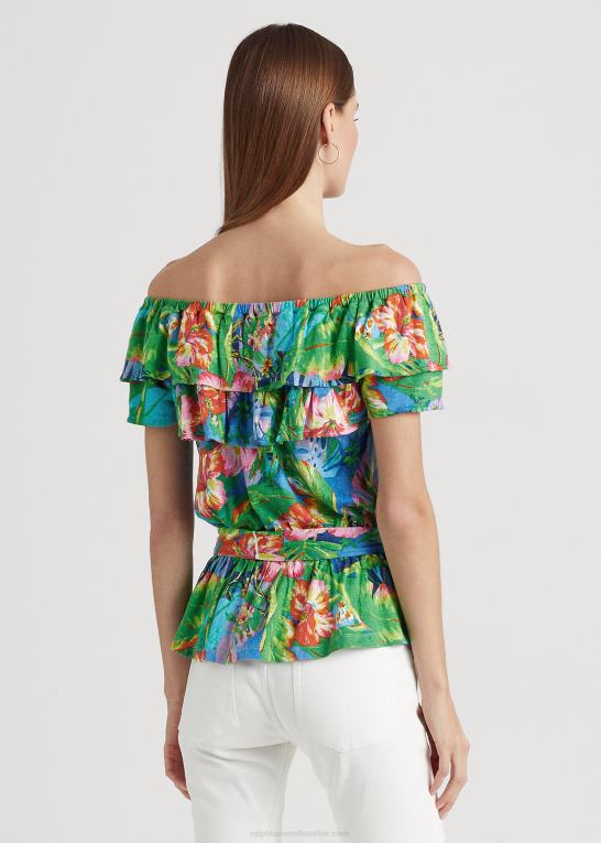 grøn/blå multi Kvinder Ralph Lauren blomstret jersey off-the-shoulder top Z426B3839
