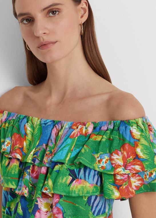 grøn/blå multi Kvinder Ralph Lauren blomstret jersey off-the-shoulder top Z426B3839