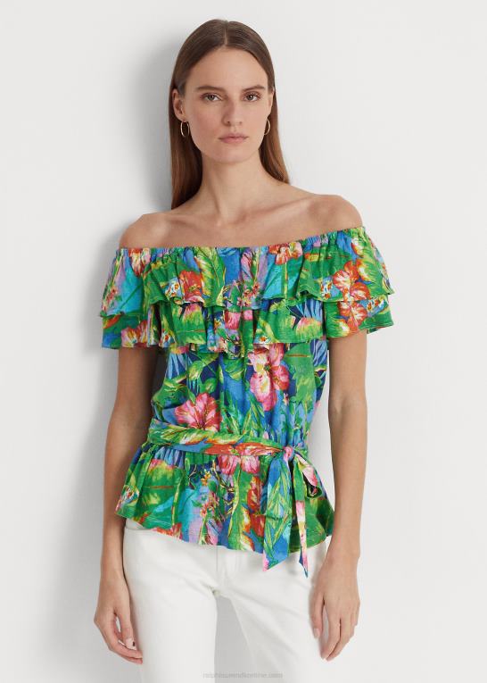 grøn/blå multi Kvinder Ralph Lauren blomstret jersey off-the-shoulder top Z426B4351