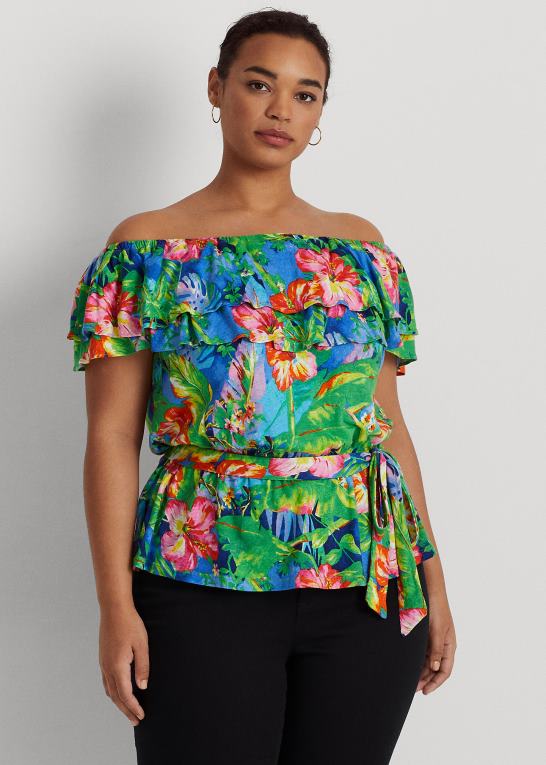 grøn/blå multi Kvinder Ralph Lauren blomstret jersey off-the-shoulder top Z426B4542