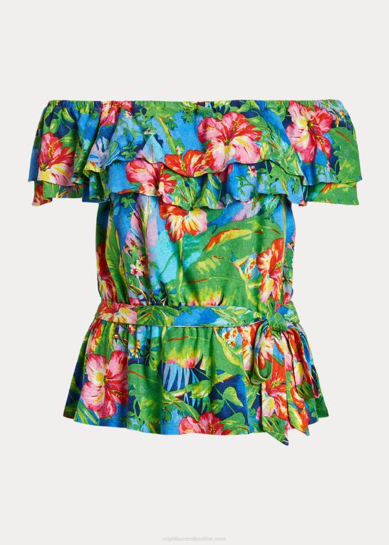 grøn/blå multi Kvinder Ralph Lauren blomstret jersey off-the-shoulder top Z426B4542