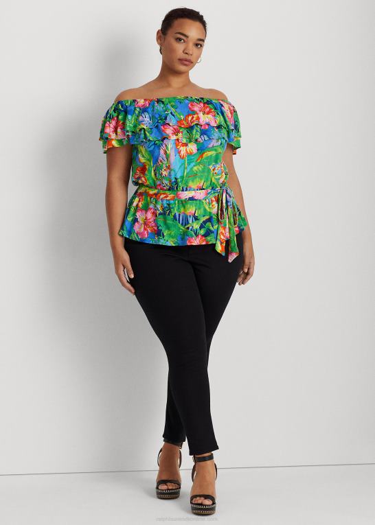 grøn/blå multi Kvinder Ralph Lauren blomstret jersey off-the-shoulder top Z426B4542