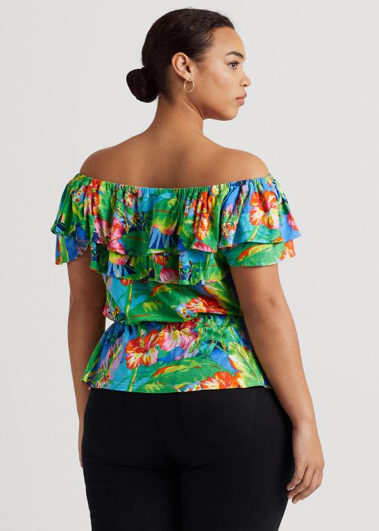 grøn/blå multi Kvinder Ralph Lauren blomstret jersey off-the-shoulder top Z426B4542
