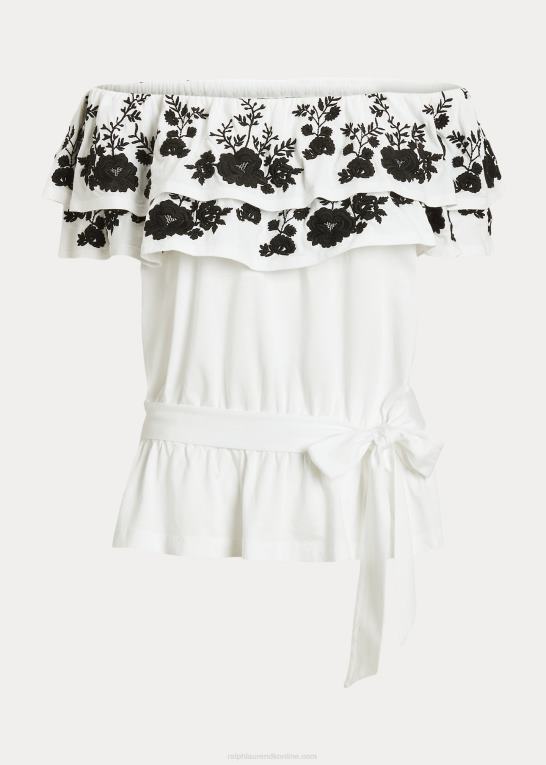 hvid sort Kvinder Ralph Lauren broderet jersey off-the-shoulder top Z426B9465