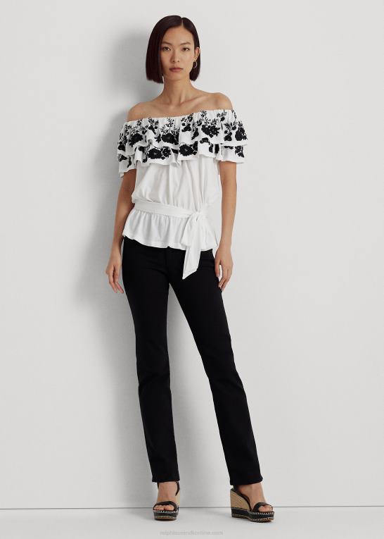 hvid sort Kvinder Ralph Lauren broderet jersey off-the-shoulder top Z426B9465