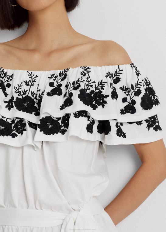 hvid sort Kvinder Ralph Lauren broderet jersey off-the-shoulder top Z426B9465