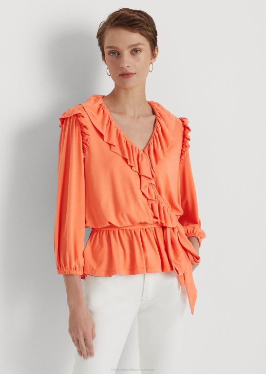 koral ved havnen Kvinder Ralph Lauren jersey peplum top med bælte Z426B4859
