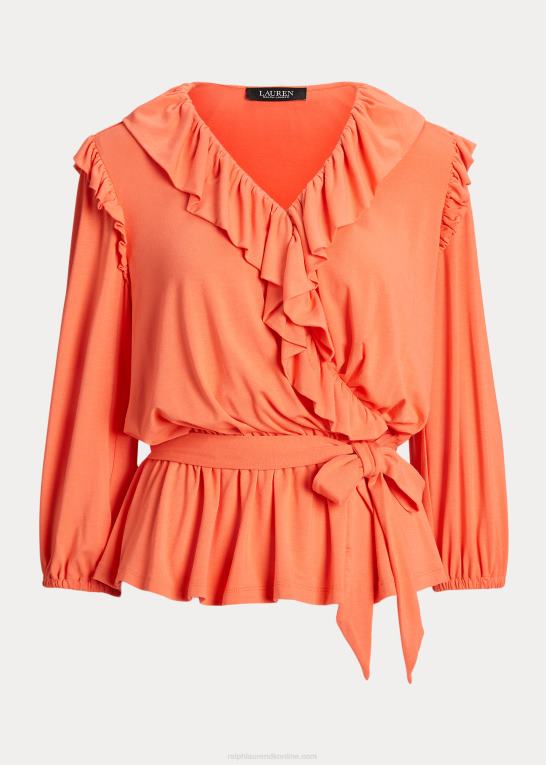 koral ved havnen Kvinder Ralph Lauren jersey peplum top med bælte Z426B4859