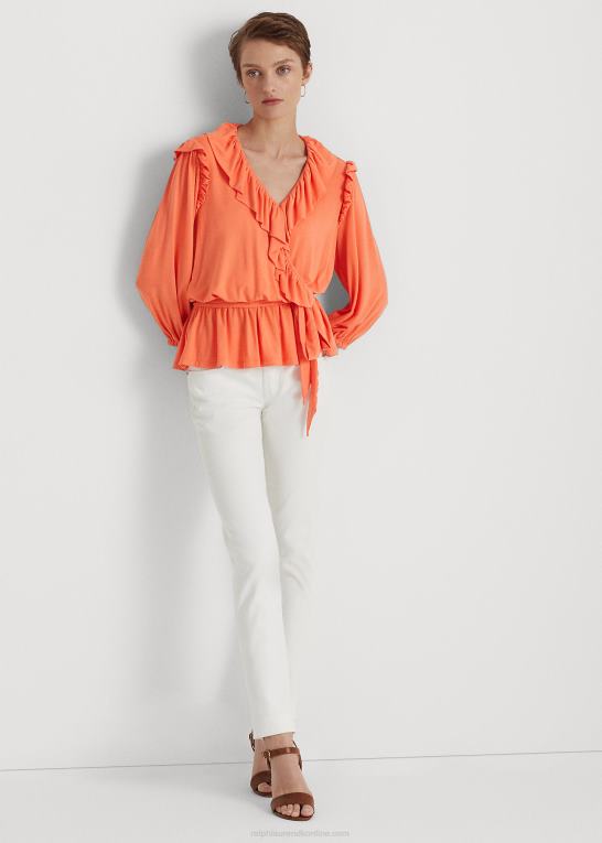 koral ved havnen Kvinder Ralph Lauren jersey peplum top med bælte Z426B4859