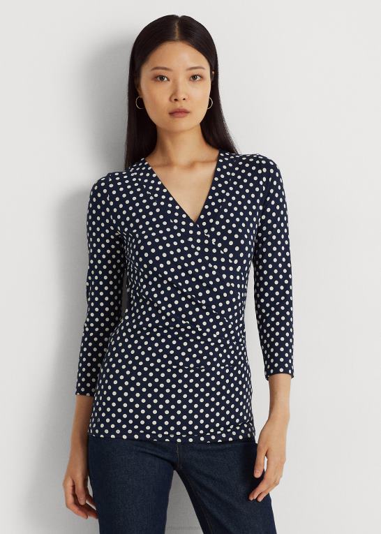 marineblå/creme Kvinder Ralph Lauren polkaprikket surplice jersey top Z426B3955