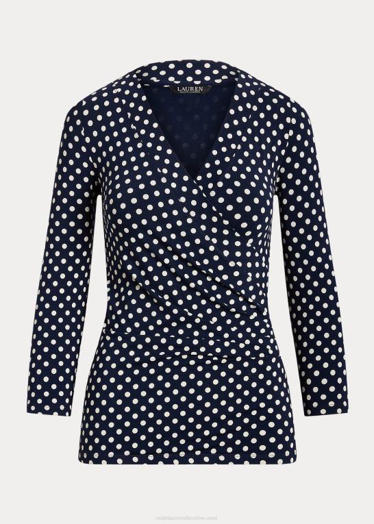 marineblå/creme Kvinder Ralph Lauren polkaprikket surplice jersey top Z426B3955