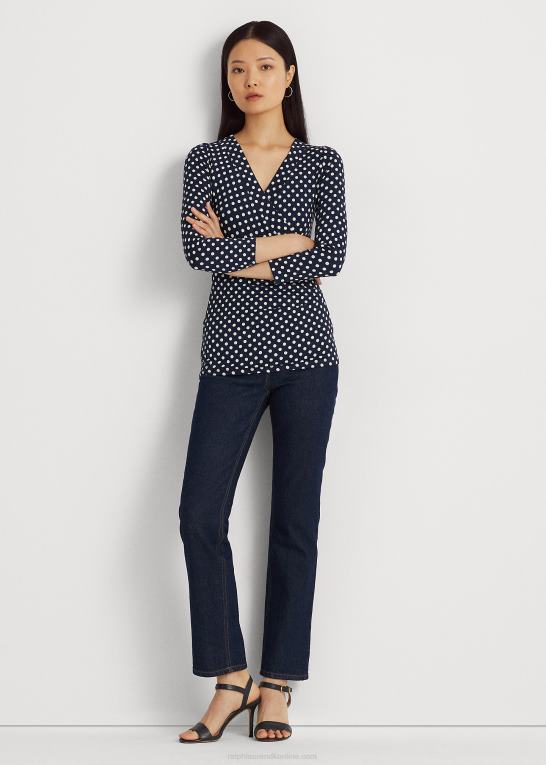 marineblå/creme Kvinder Ralph Lauren polkaprikket surplice jersey top Z426B3955