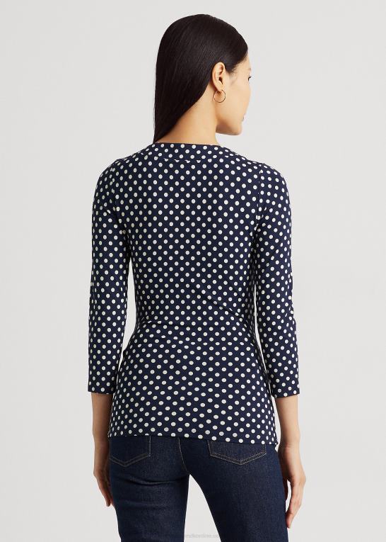 marineblå/creme Kvinder Ralph Lauren polkaprikket surplice jersey top Z426B3955
