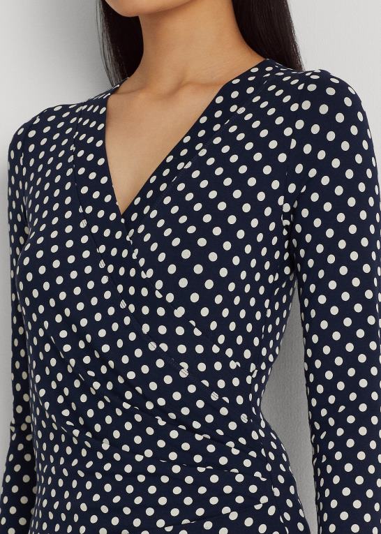 marineblå/creme Kvinder Ralph Lauren polkaprikket surplice jersey top Z426B3955