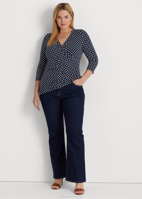 marineblå/creme Kvinder Ralph Lauren polkaprikket surplice jersey top Z426B4594