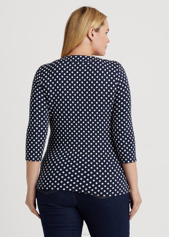 marineblå/creme Kvinder Ralph Lauren polkaprikket surplice jersey top Z426B4594