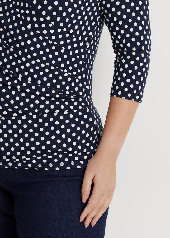 marineblå/creme Kvinder Ralph Lauren polkaprikket surplice jersey top Z426B4594