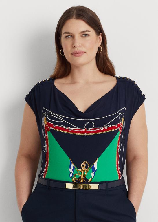 marineblå/grøn multi Kvinder Ralph Lauren ærmeløs top i jersey med cowl-hals Z426B4787